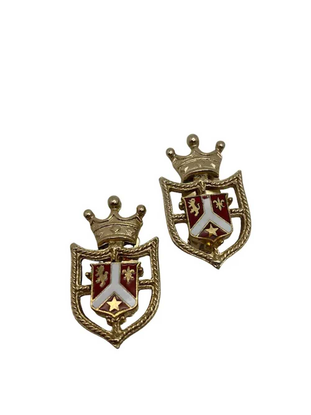 Vintage Coro Gold Tone and Red Enamel Coat of Arm… - image 8