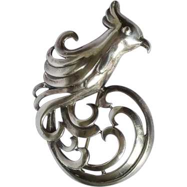 Art Deco Sterling Silver Cockatoo Parrot Brooch, S