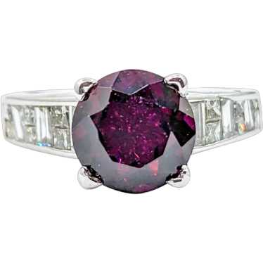 Attractive Purple Garnet & Diamond Ring in White G