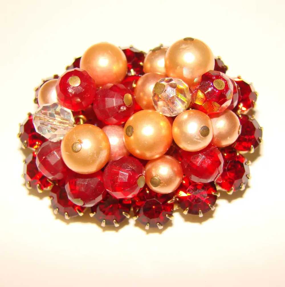 Fabulous RED RHINESTONE Bead Cluster Vintage Broo… - image 2