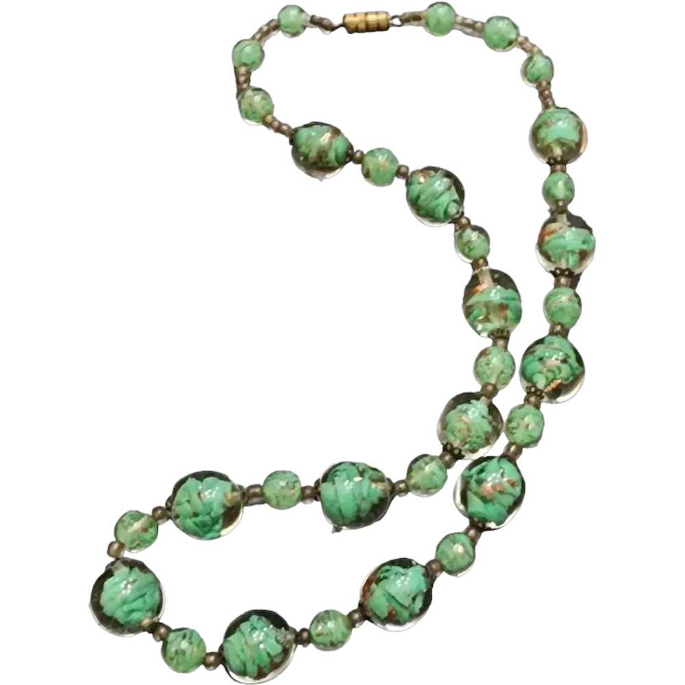 Vintage Older Bright Green Murano Glass Necklace … - image 1