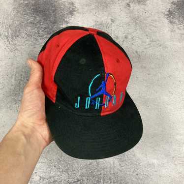 Vintage 90s NIKE Spellout Black Red Hat Cap Fitted Youth Just Do It Red