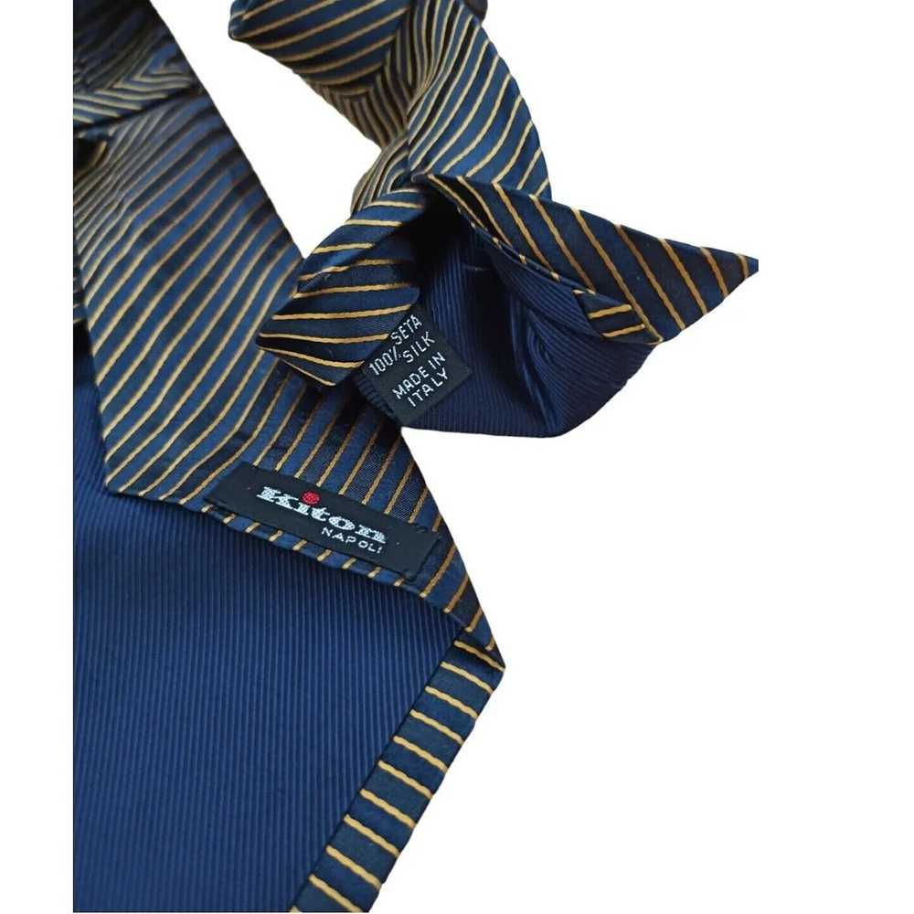 Kiton KITON NAPOLI 7FOLD Blue Striped Silk Tie IT… - image 2