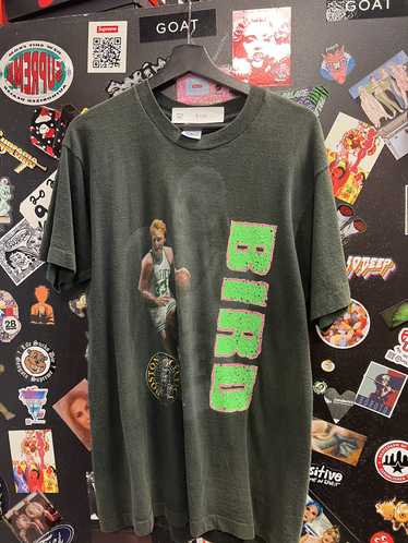 Men's Mitchell & Ness Larry Bird Black Boston Celtics Hardwood Classics  Caricature T-Shirt