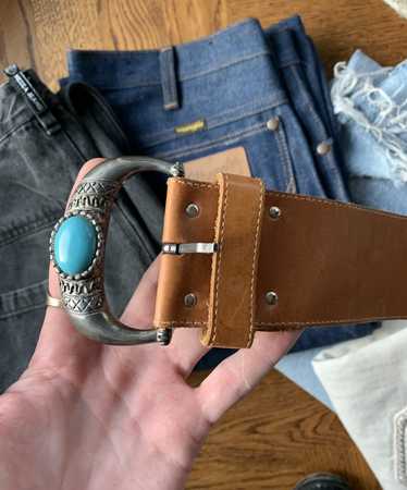 Wide Studded Coin Belt Vintage 70s Distressed Soft Tan Brown Leather Silver  Studs Coins Ethnic Boho Bohemian Disc Circle Waist Belts Women's