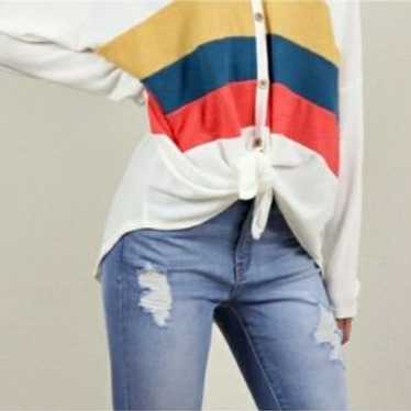 Womens Button Down Color Block Sweater - image 1