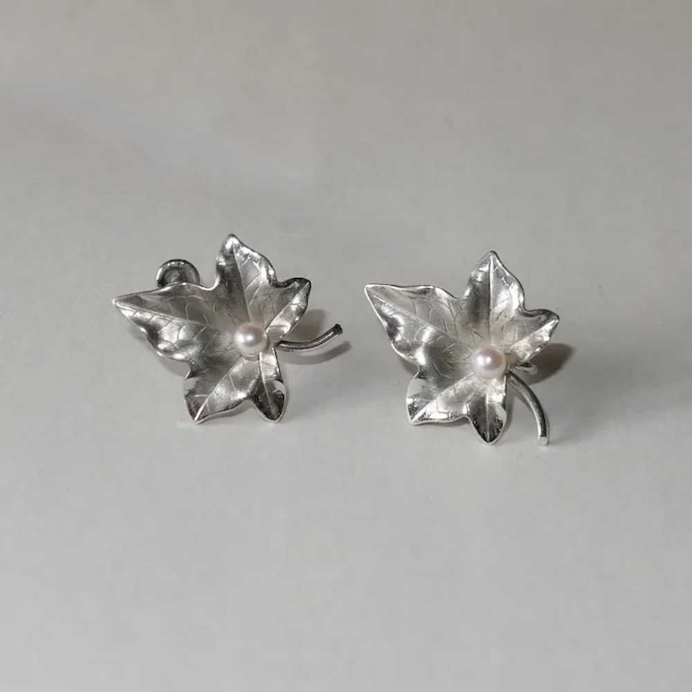 HSB Sterling Leaf Earrings w Cultured Pearl - image 10