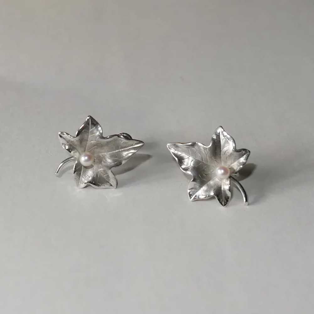 HSB Sterling Leaf Earrings w Cultured Pearl - image 11