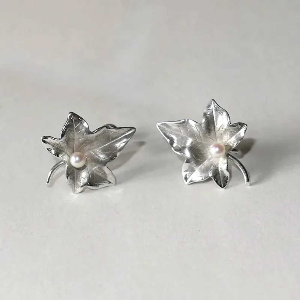 HSB Sterling Leaf Earrings w Cultured Pearl - image 4