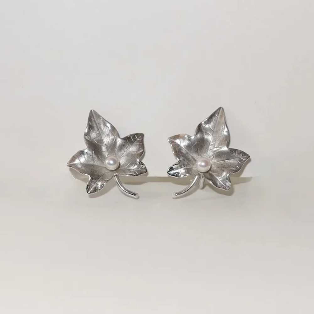 HSB Sterling Leaf Earrings w Cultured Pearl - image 5