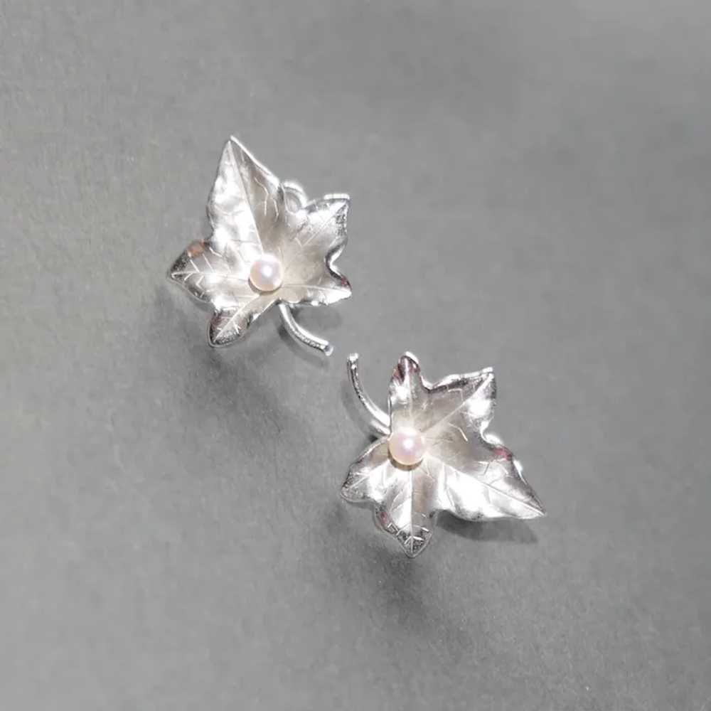 HSB Sterling Leaf Earrings w Cultured Pearl - image 6