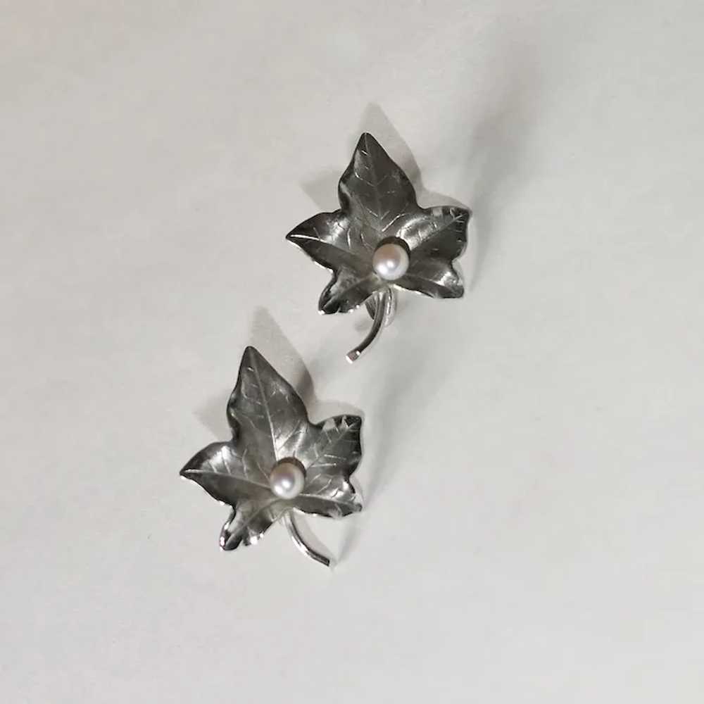 HSB Sterling Leaf Earrings w Cultured Pearl - image 7