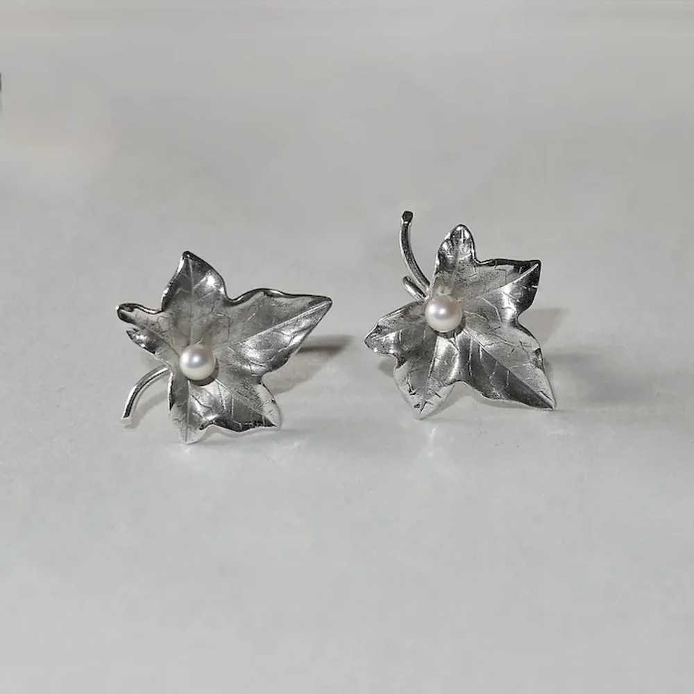 HSB Sterling Leaf Earrings w Cultured Pearl - image 8