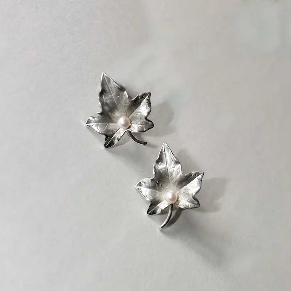 HSB Sterling Leaf Earrings w Cultured Pearl - image 9