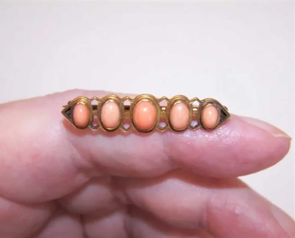 Antique Victorian 14K Gold Salmon Coral Pin Brooch - image 2