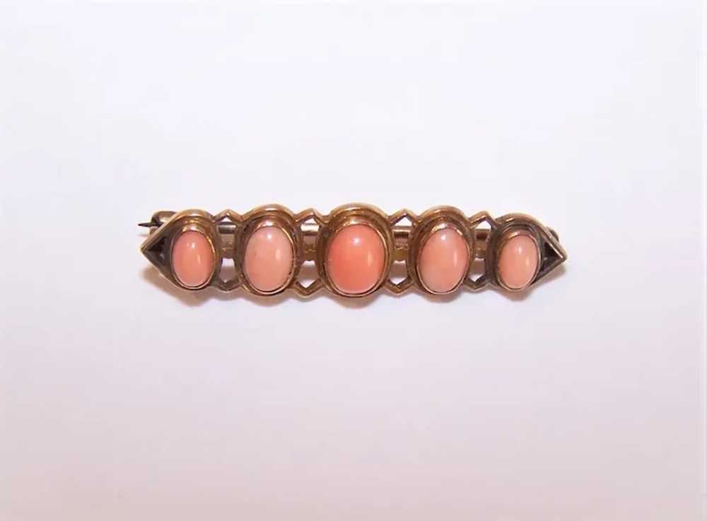 Antique Victorian 14K Gold Salmon Coral Pin Brooch - image 3