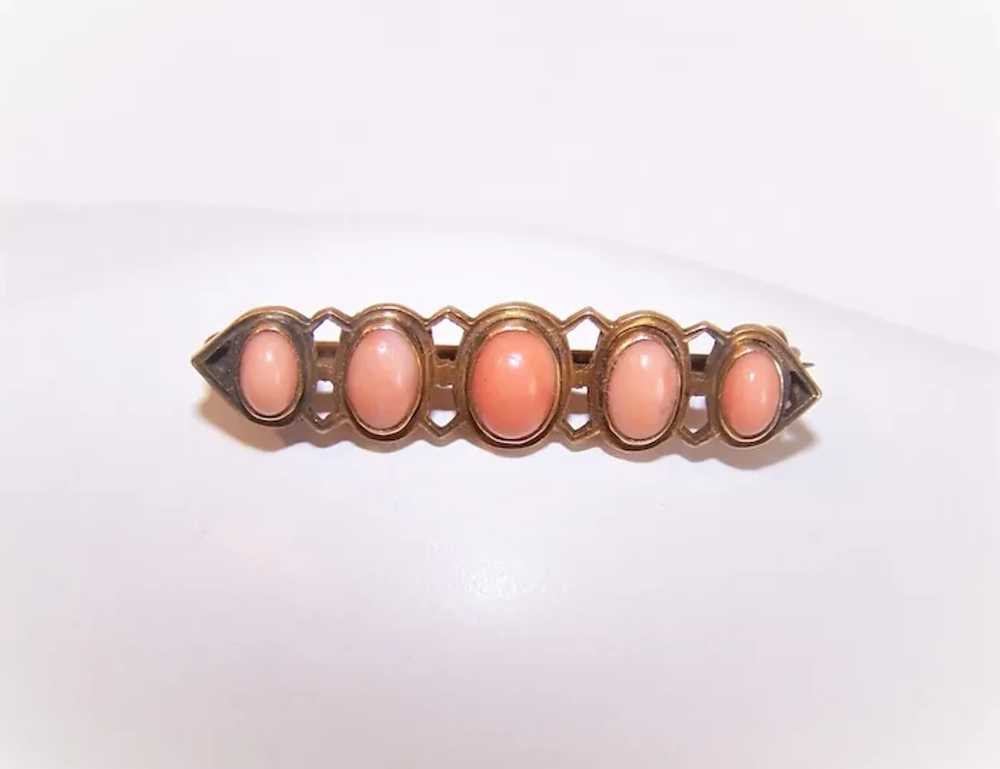 Antique Victorian 14K Gold Salmon Coral Pin Brooch - image 4