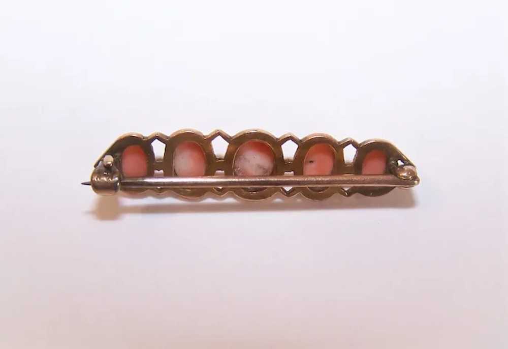 Antique Victorian 14K Gold Salmon Coral Pin Brooch - image 6