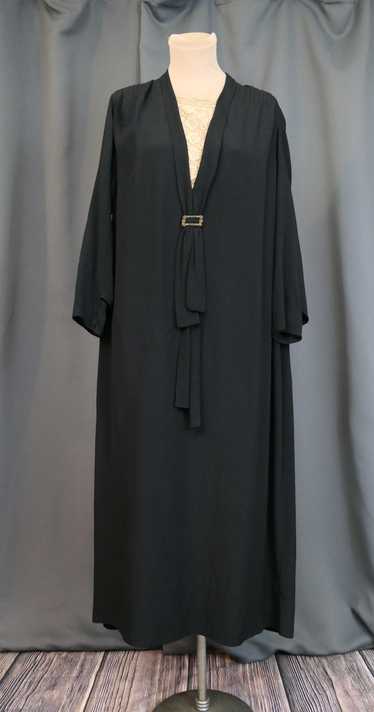 Vintage 1920s Black Dress Silk Crepe with Lace Nec