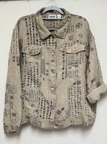 90s USA label silk×linen s/s shirt BLK 90s-00s] Silk Linen Shirt Vintage Short Sleeve Shirt