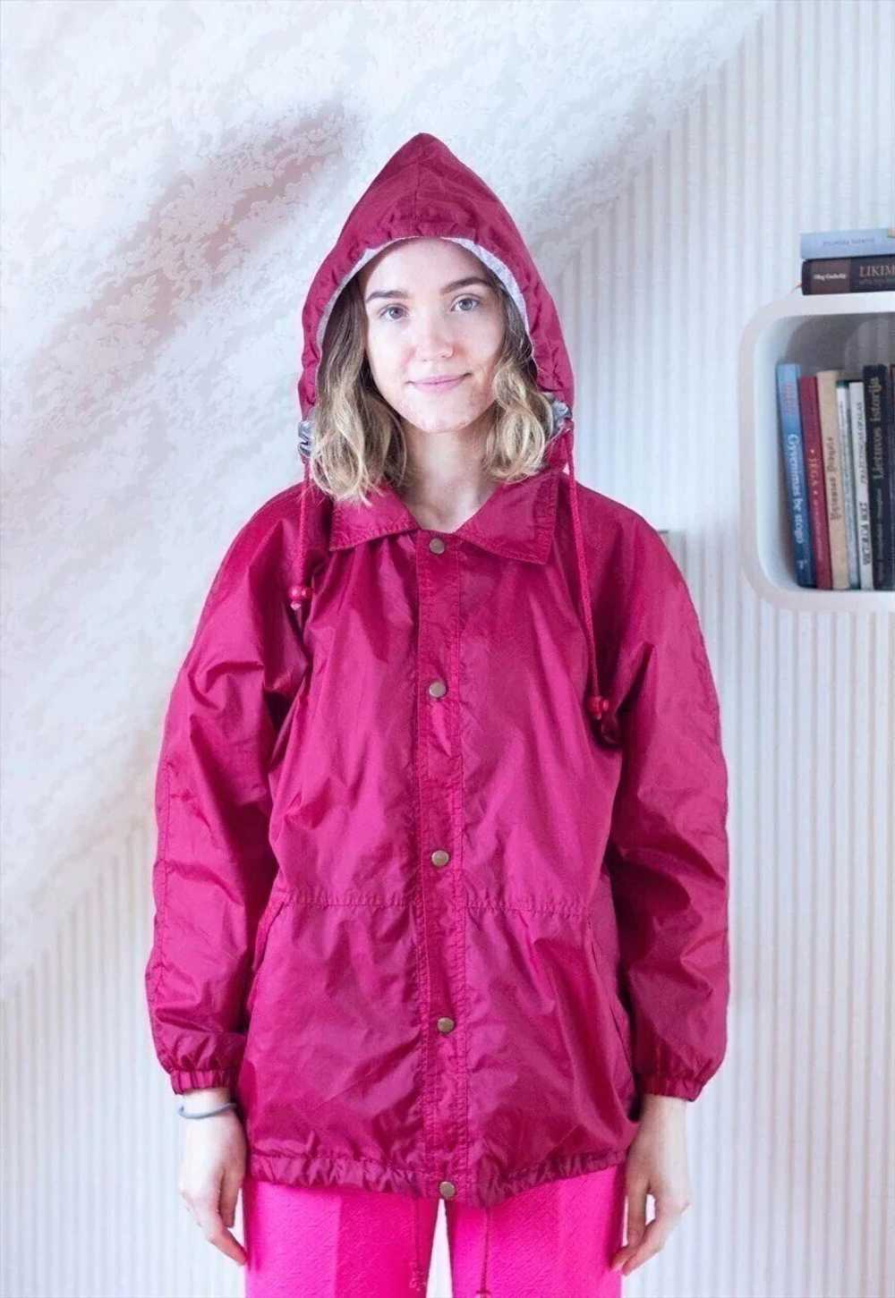 Dark red burgundy raincoat jacket - image 3