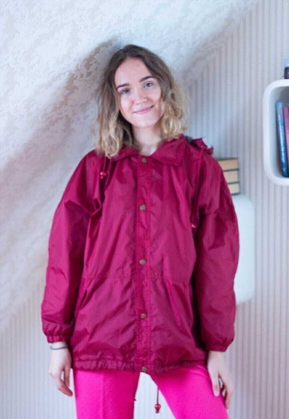 Dark red burgundy raincoat jacket - image 5