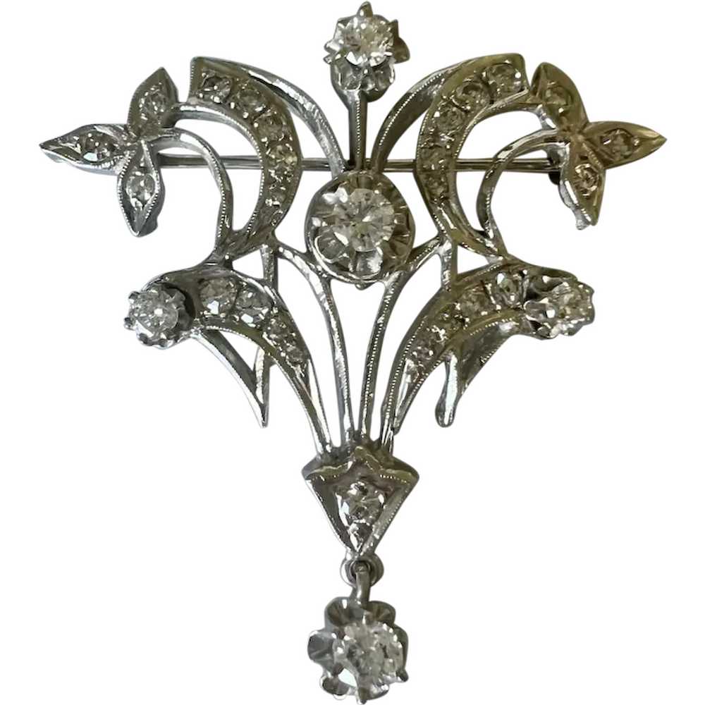 Beautiful Antique 14K White Gold Diamond Filigree… - image 1