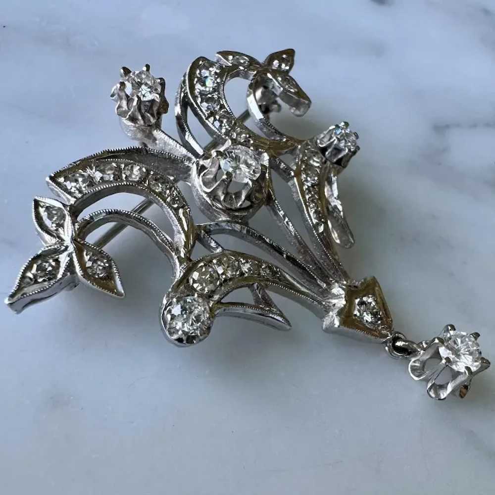 Beautiful Antique 14K White Gold Diamond Filigree… - image 4
