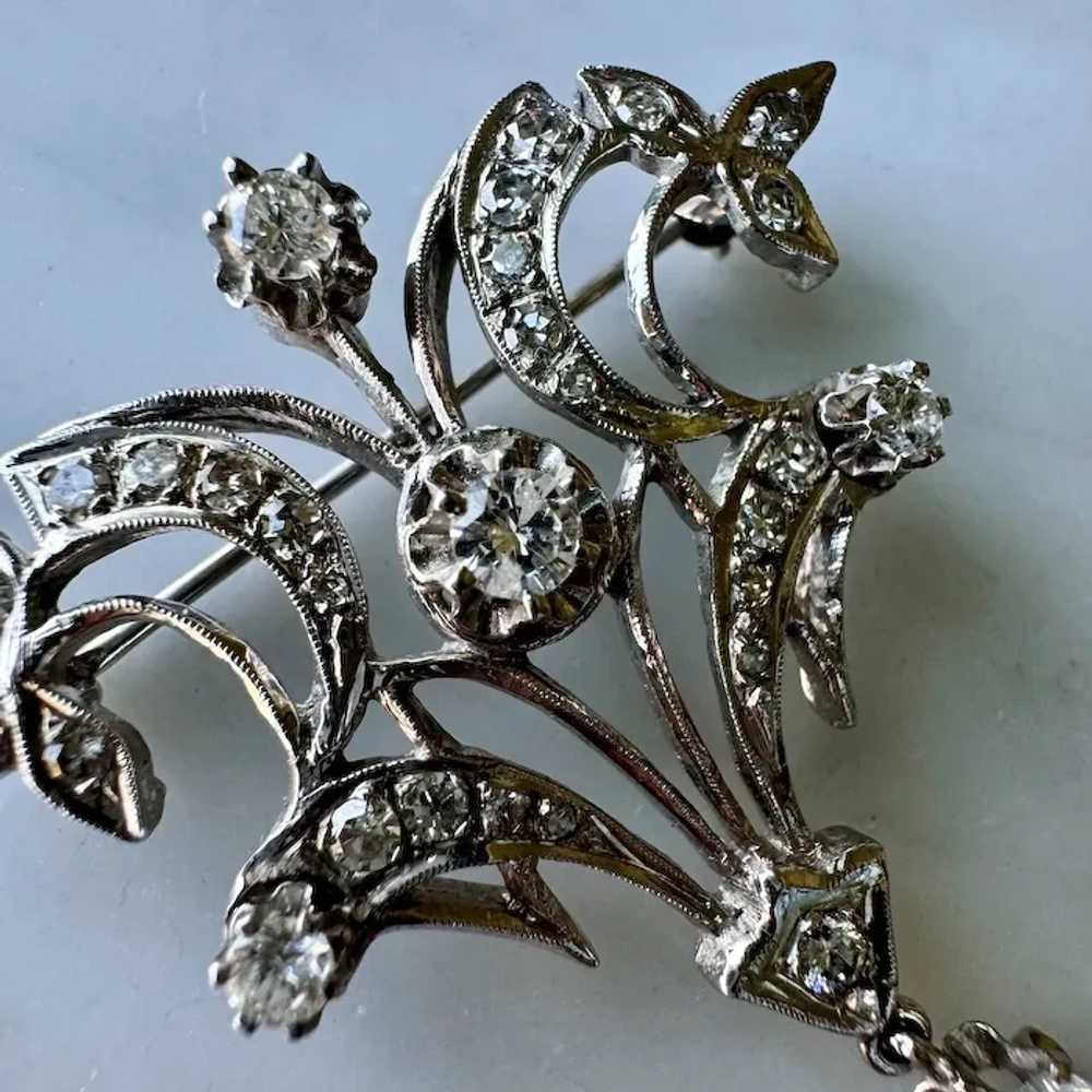 Beautiful Antique 14K White Gold Diamond Filigree… - image 5