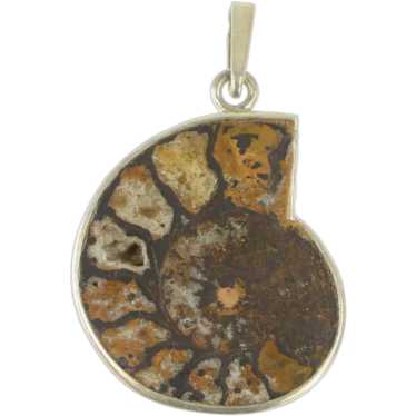 Sterling Silver Ammolite Fossil Crystal Shell Orn… - image 1