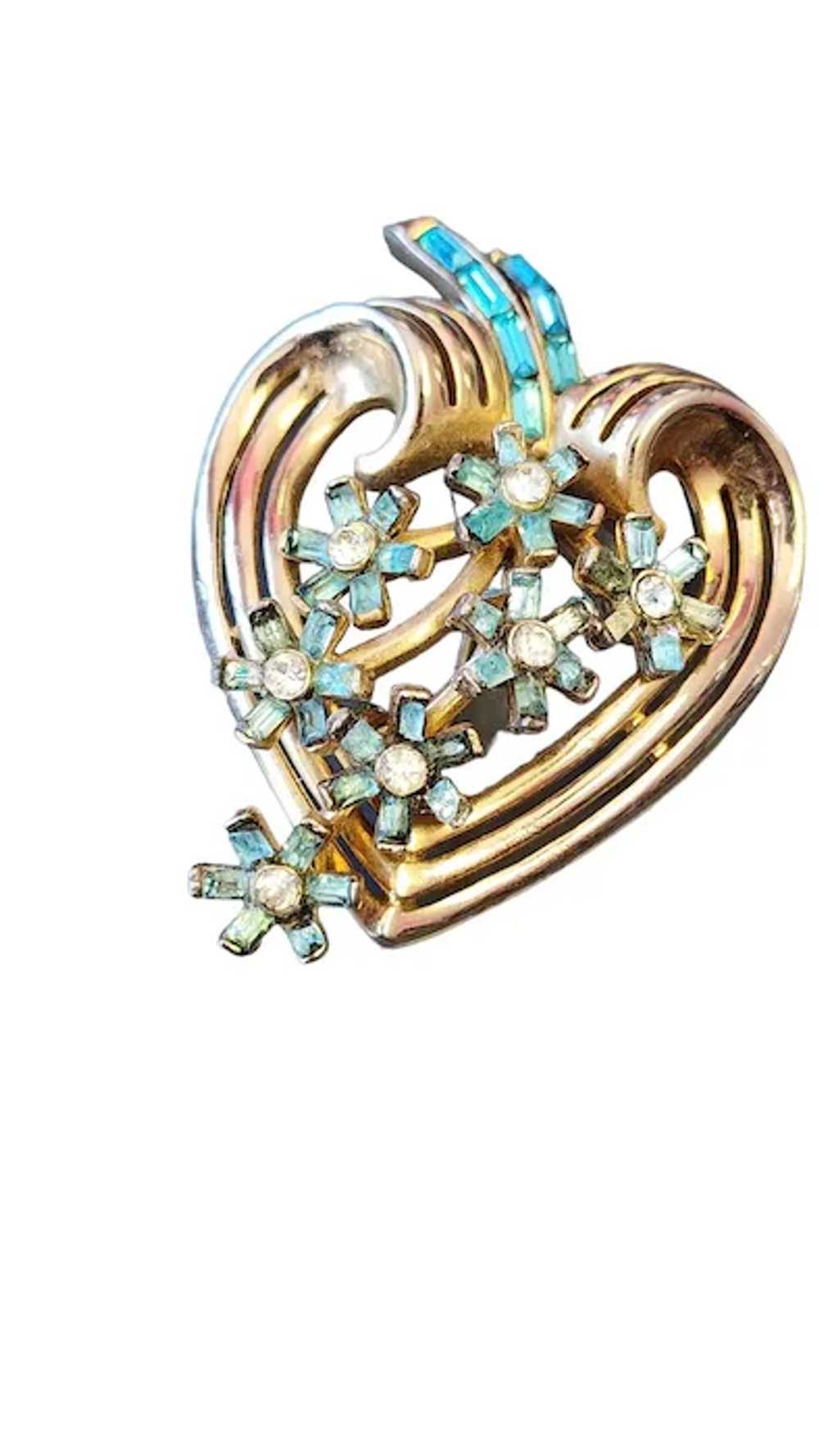 Vintage Signed Coro Craft Heart Flower Brooch (A2… - image 3