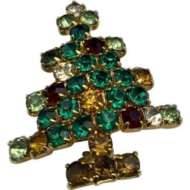 Unsigned Beauty Christmas Tree Pin with Many Colo… - image 1