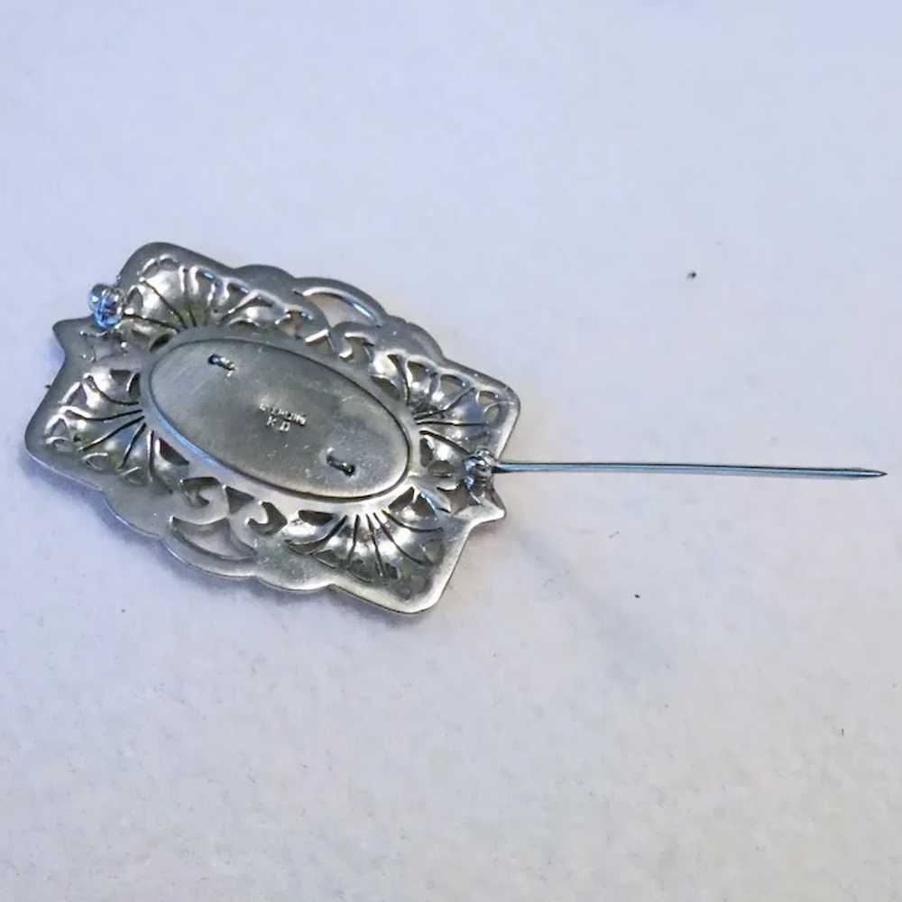 Art Deco Sterling & Marcasite Monogrammed Pin - image 3