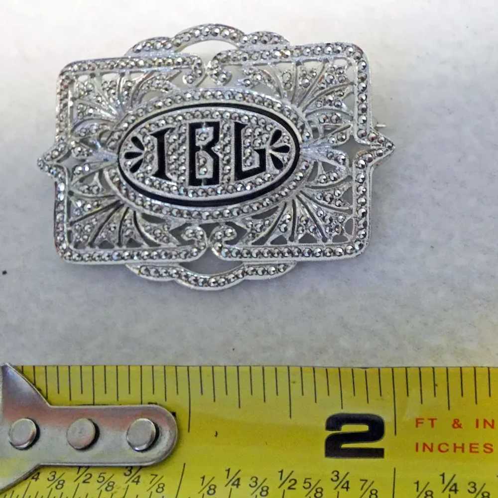 Art Deco Sterling & Marcasite Monogrammed Pin - image 6