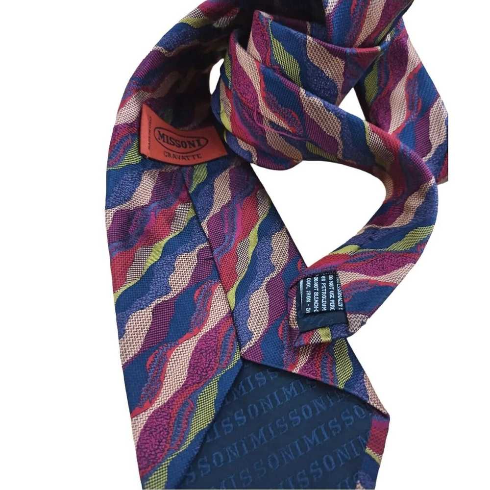 Missoni MISSONI Blue Wave Silk Tie ITALY 58"/ 3.7… - image 11