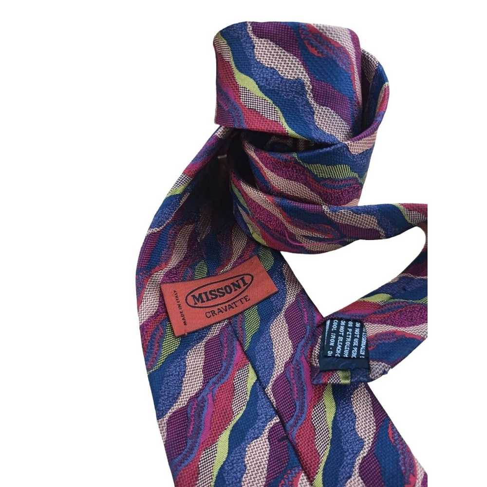 Missoni MISSONI Blue Wave Silk Tie ITALY 58"/ 3.7… - image 3