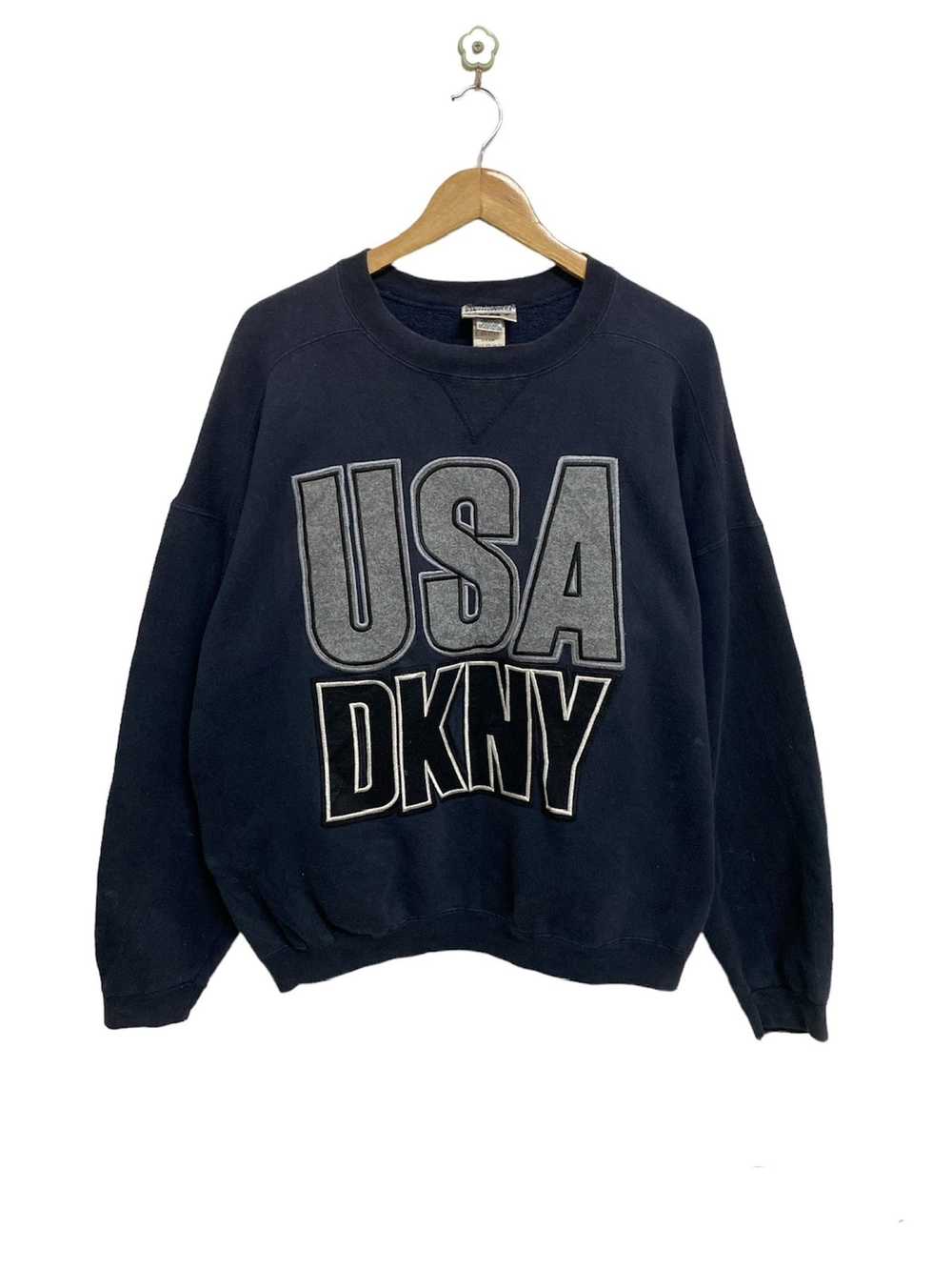 DKNY × Vintage Vintage 90s DKNY USA Big Logo Swea… - image 1