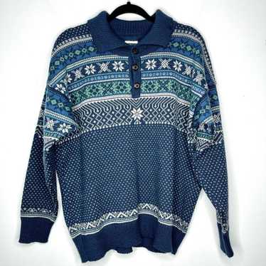 Dale of Norway Sweater 1/4 Zip sold Fair Isle Cotton Blue Snowflake Small