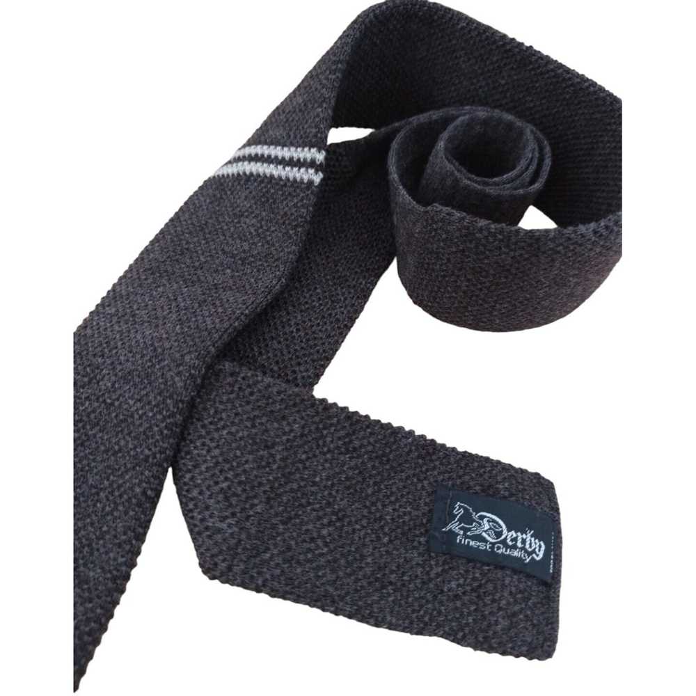 Derby DERBY Brown Striped Wool Knit Slim Tie 47"/… - image 7