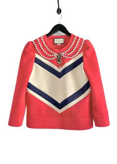 Gucci Gucci Red Neoprene Striped Pearl Embellished