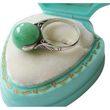 Fine Art Nouveau Sterling Jadite Jade Spinner Ring