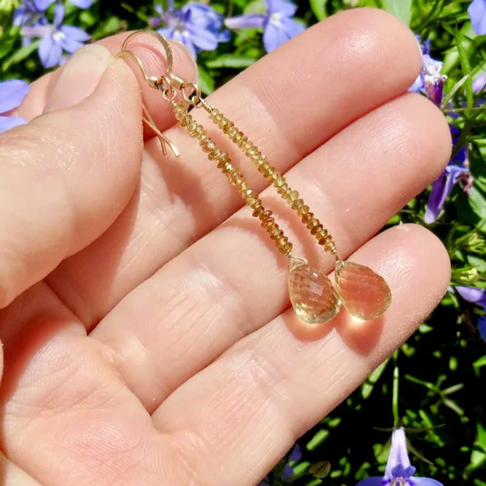 14k Gold Filled Peridot Briolette Drop Earrings - image 10