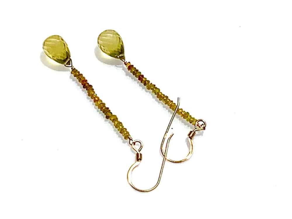 14k Gold Filled Peridot Briolette Drop Earrings - image 2