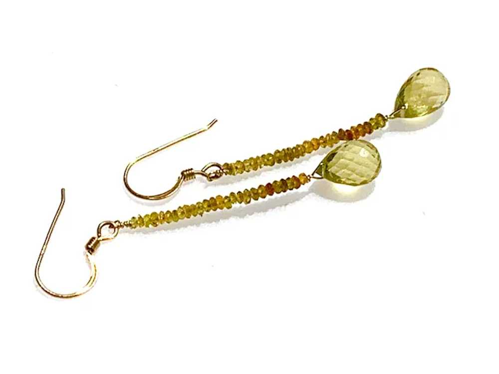 14k Gold Filled Peridot Briolette Drop Earrings - image 3