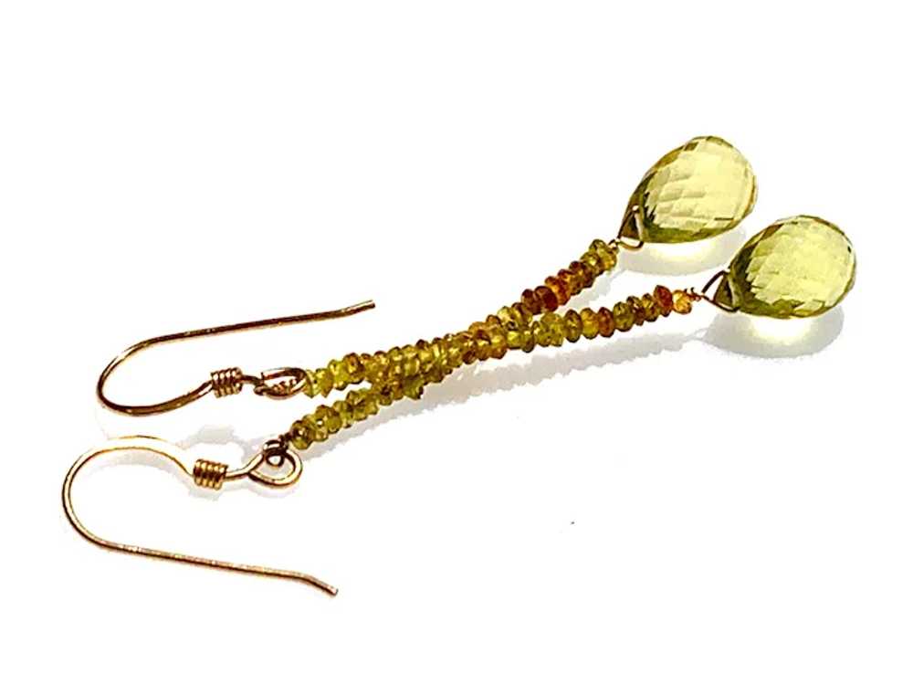 14k Gold Filled Peridot Briolette Drop Earrings - image 4