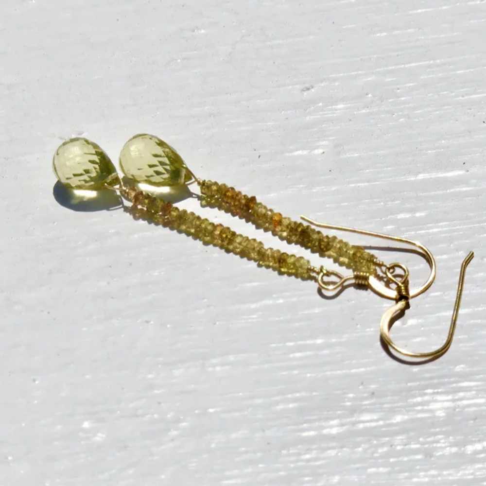 14k Gold Filled Peridot Briolette Drop Earrings - image 6