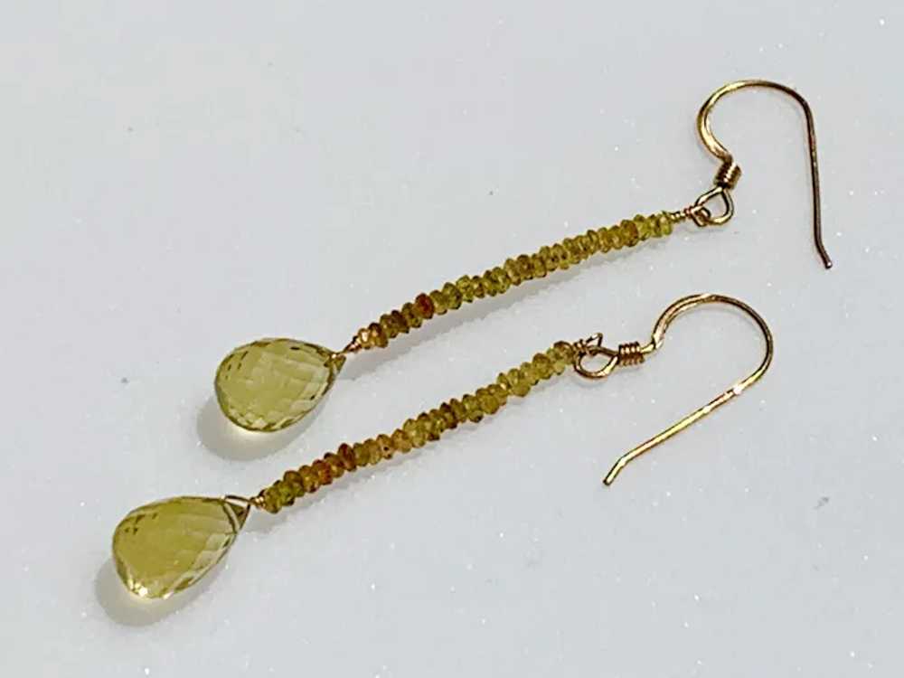 14k Gold Filled Peridot Briolette Drop Earrings - image 7