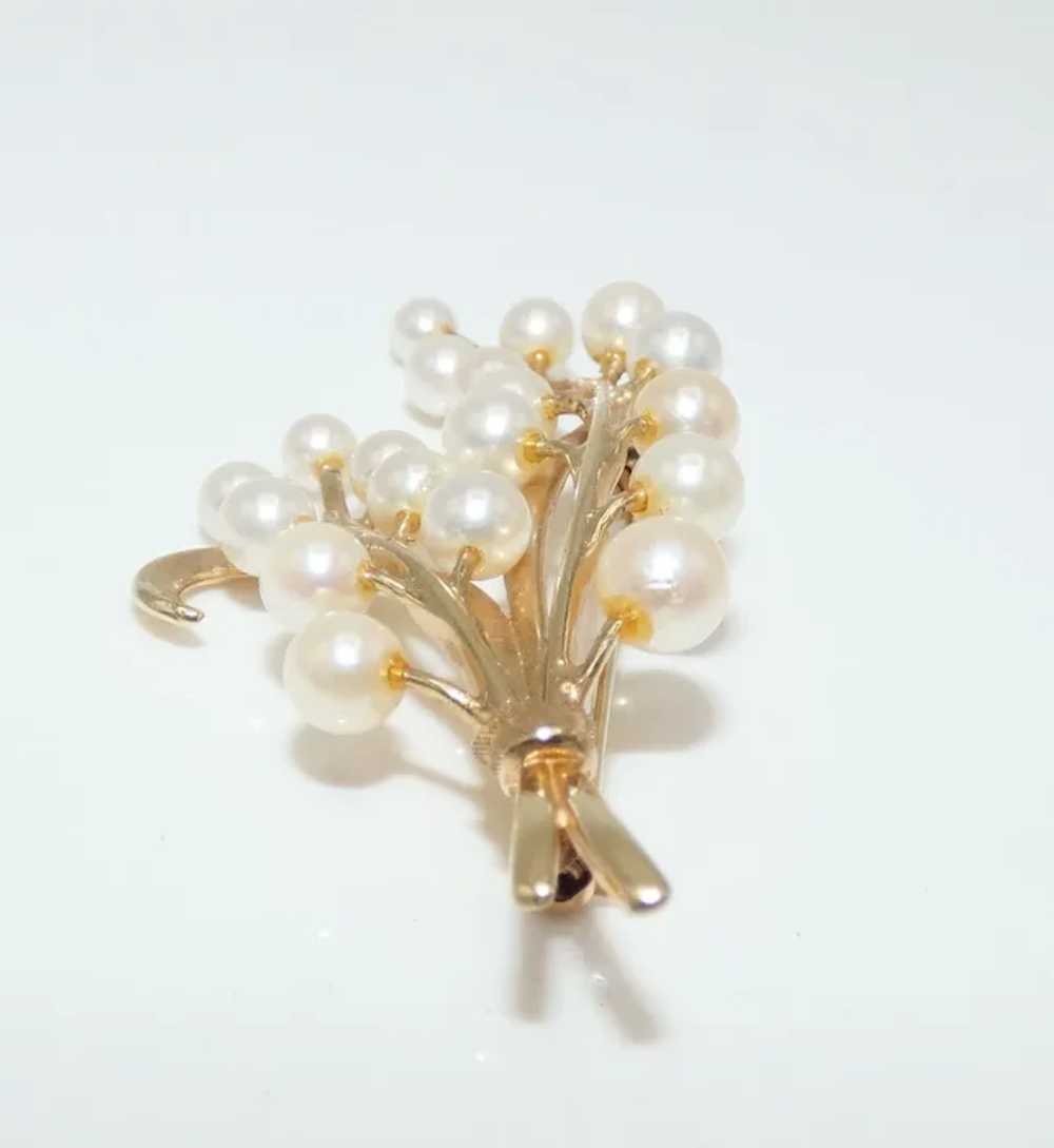 Pearls and 14K Gold Brooch, Cultured Pearls - image 5