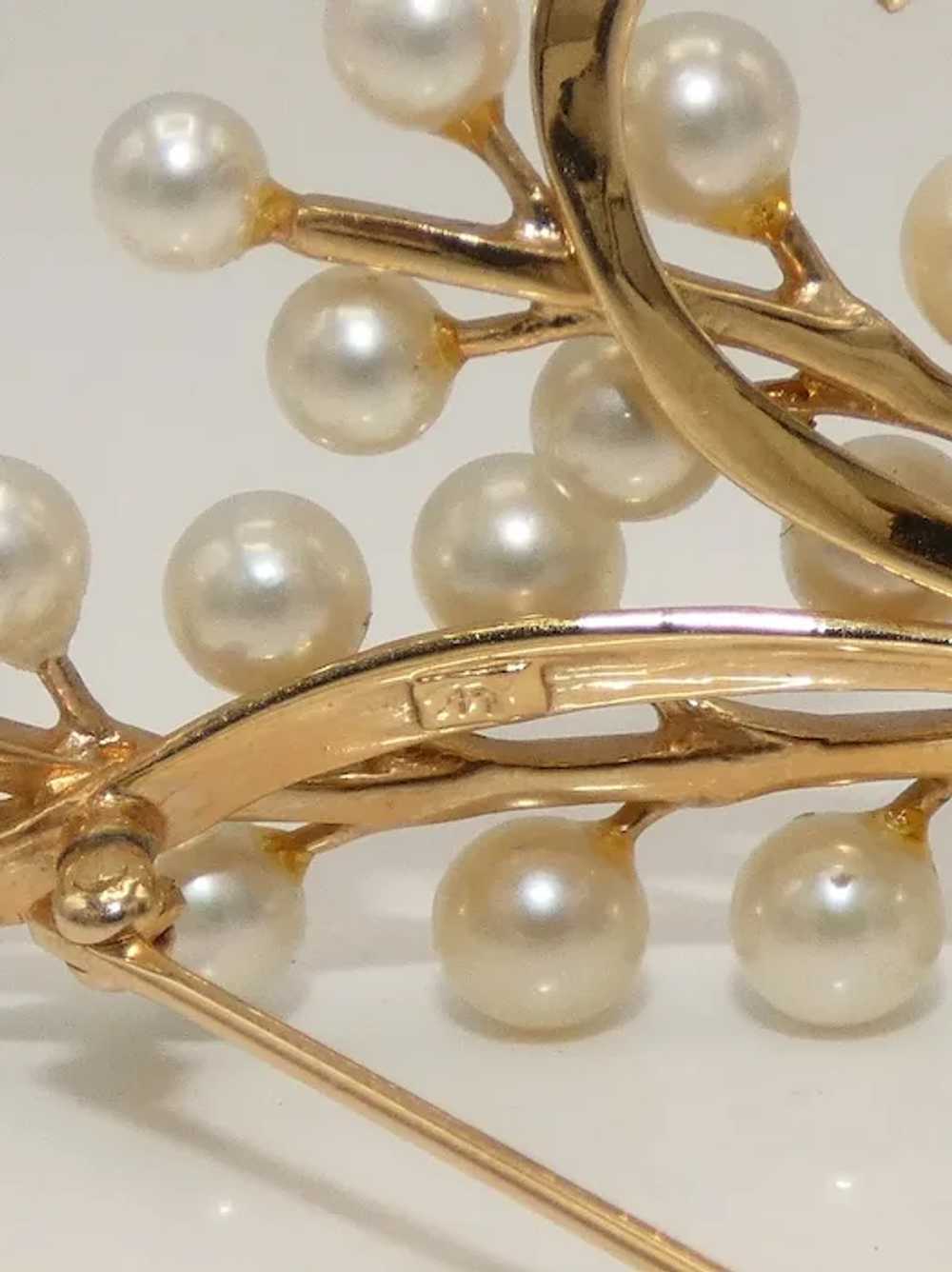 Pearls and 14K Gold Brooch, Cultured Pearls - image 6