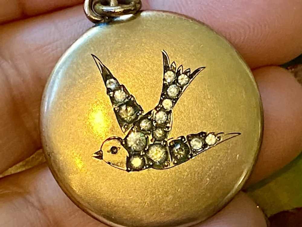 Victorian Gold Filled Paste Swooping Swallow Lock… - image 11